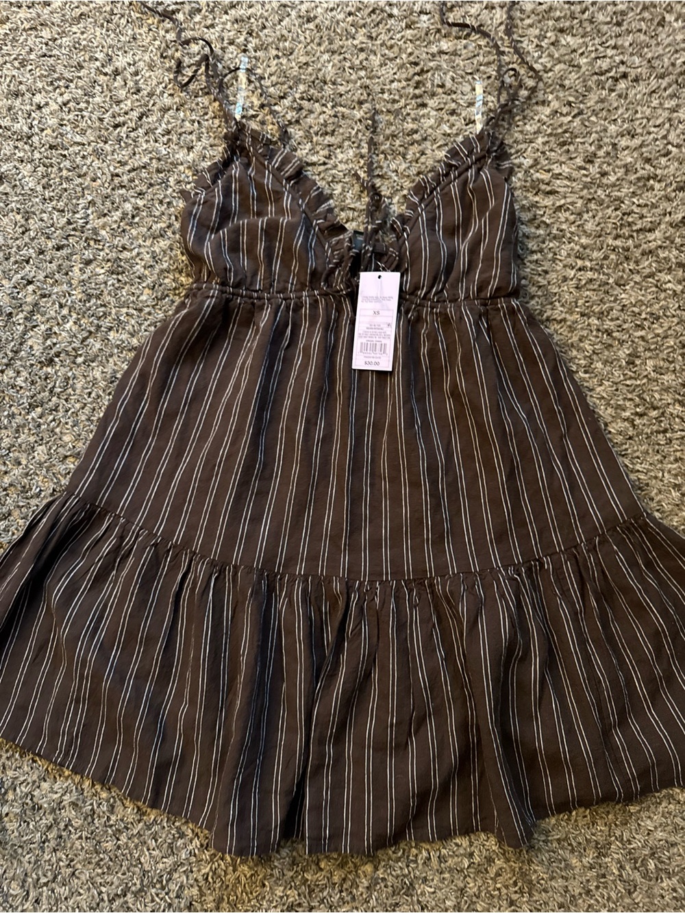 wild fable Brown Striped Ruffle-Trim Mini Dress